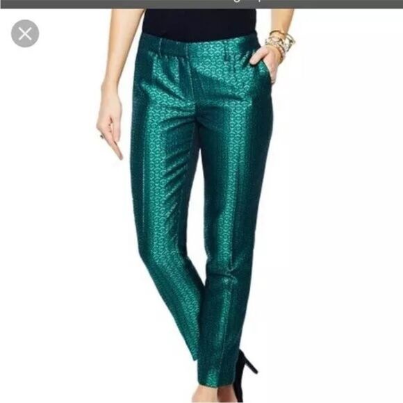 C Wonder Pants Womens Size 2 Deco Geometric Print Green Taffeta NEW - Picture 1 of 15